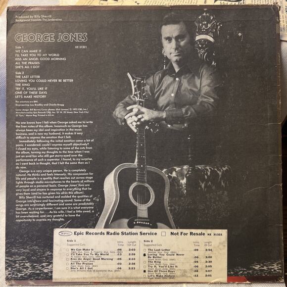 George Jones PROMO Self Titled LP KE31321- COUNTRY VG+ ULTRASONIC CLEAN - Picture 2 of 10